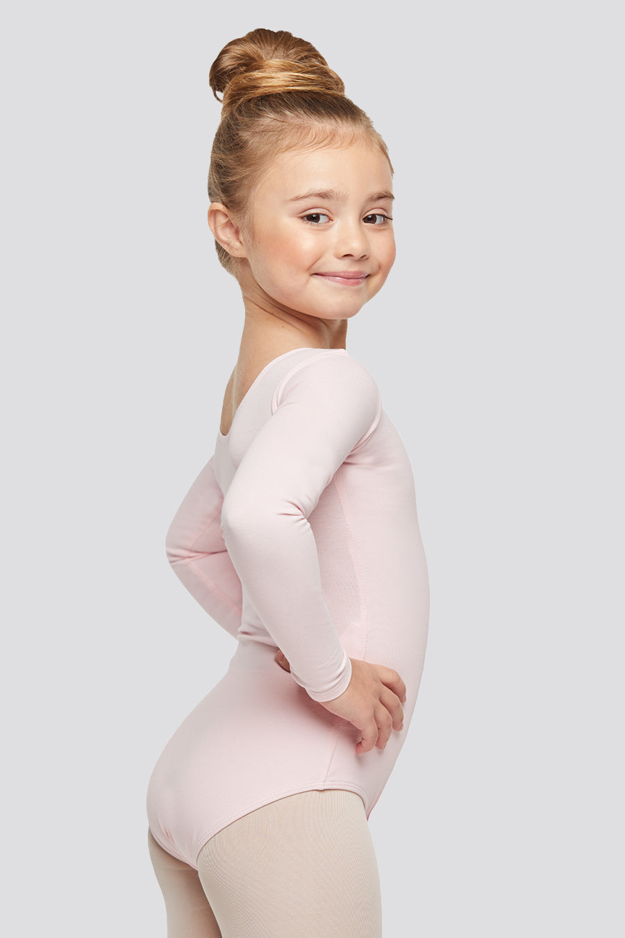 long sleeve dance leotard ballet pink side view