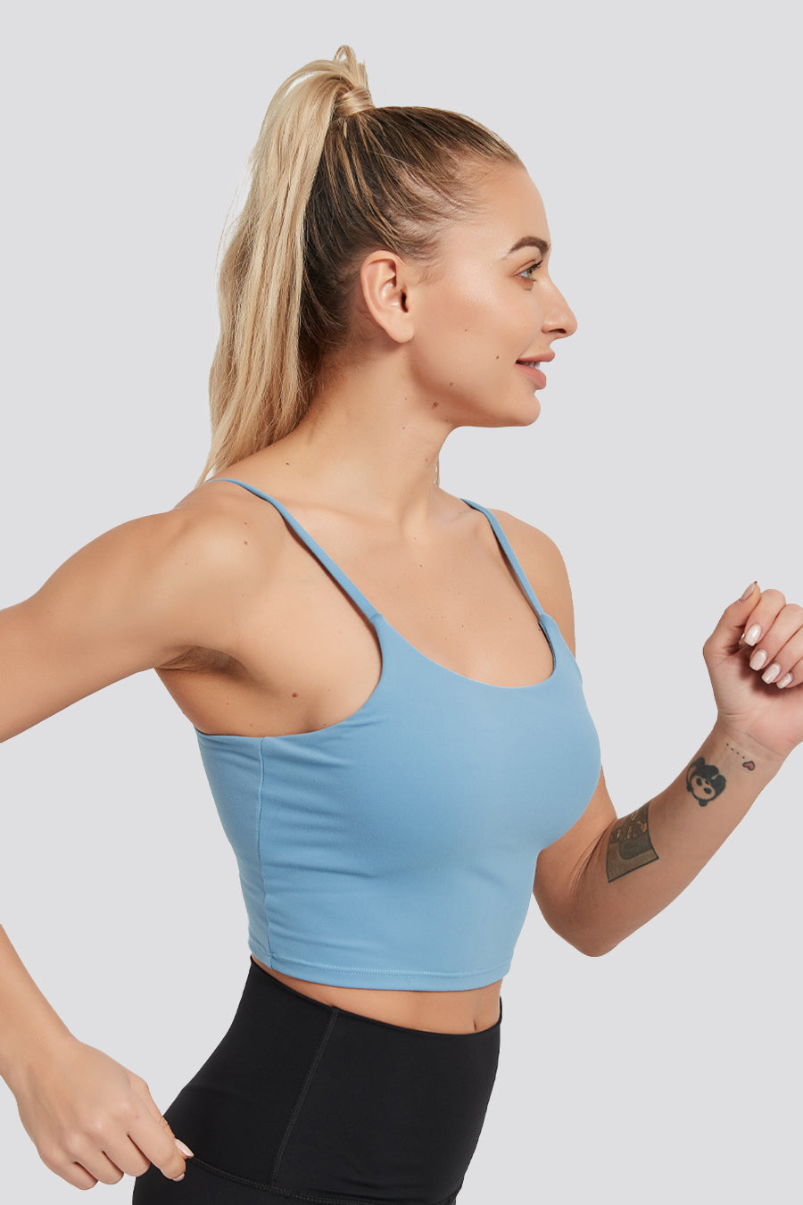 sports bra tank top blue side view