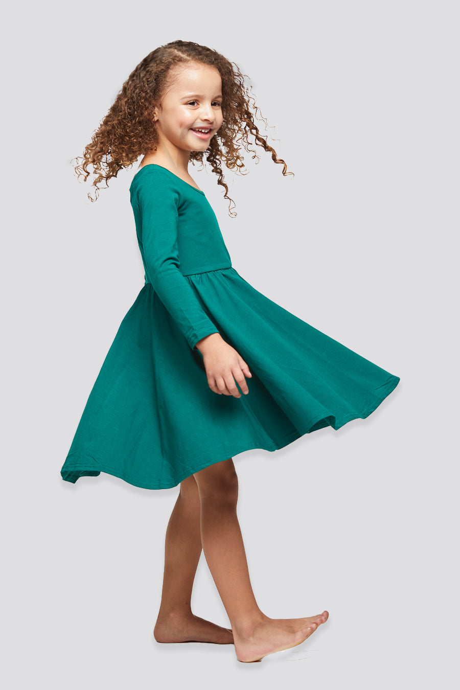 girls long sleeve dress Green side view