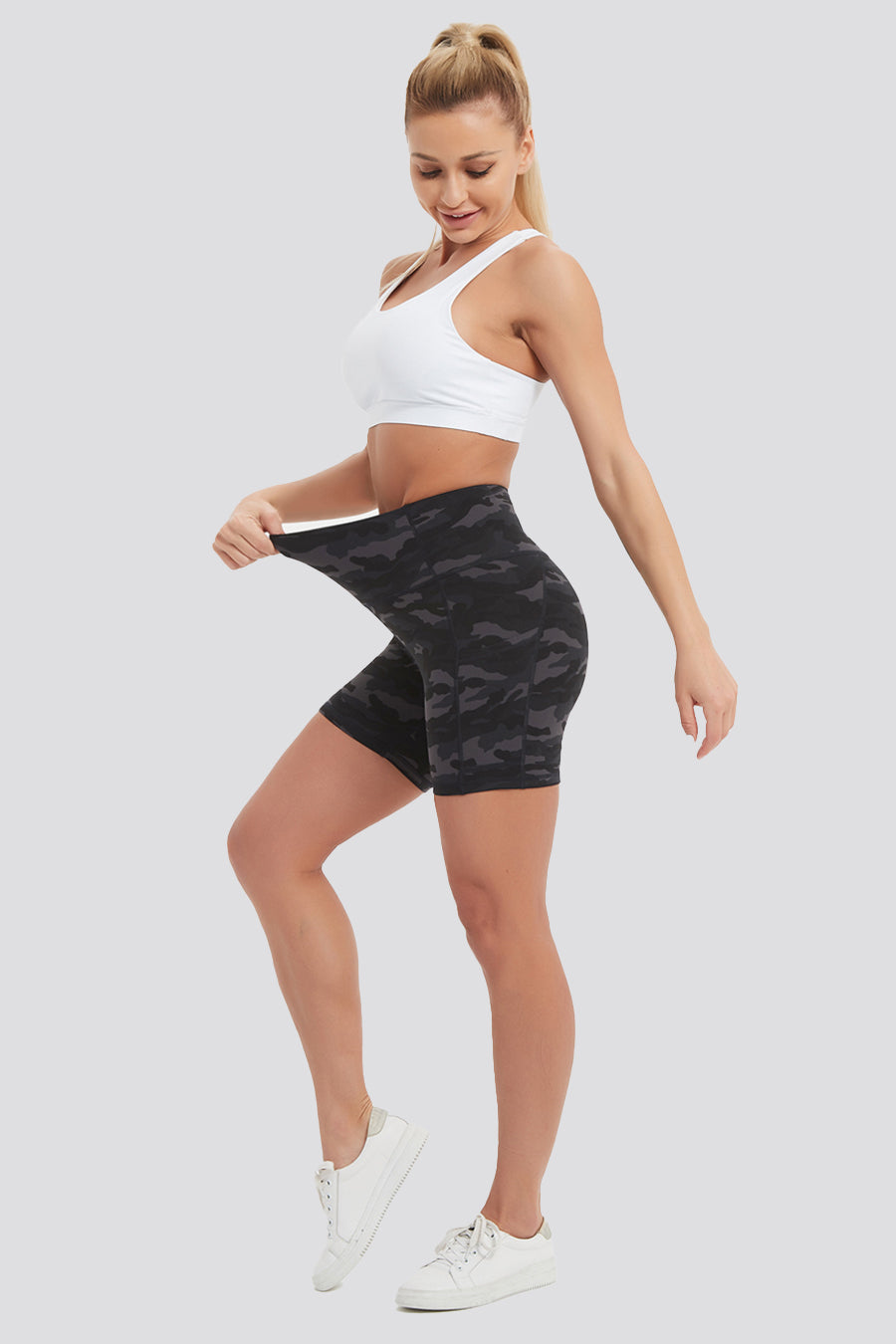 yoga shorts with pockets Gray Camo