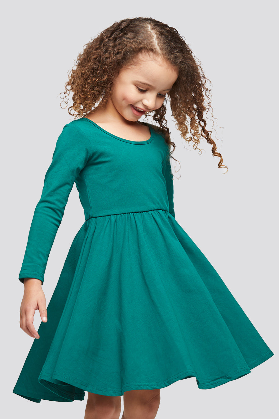 girls long sleeve dress Green front view