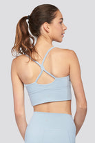 cross back sports bra Steel Blue back view