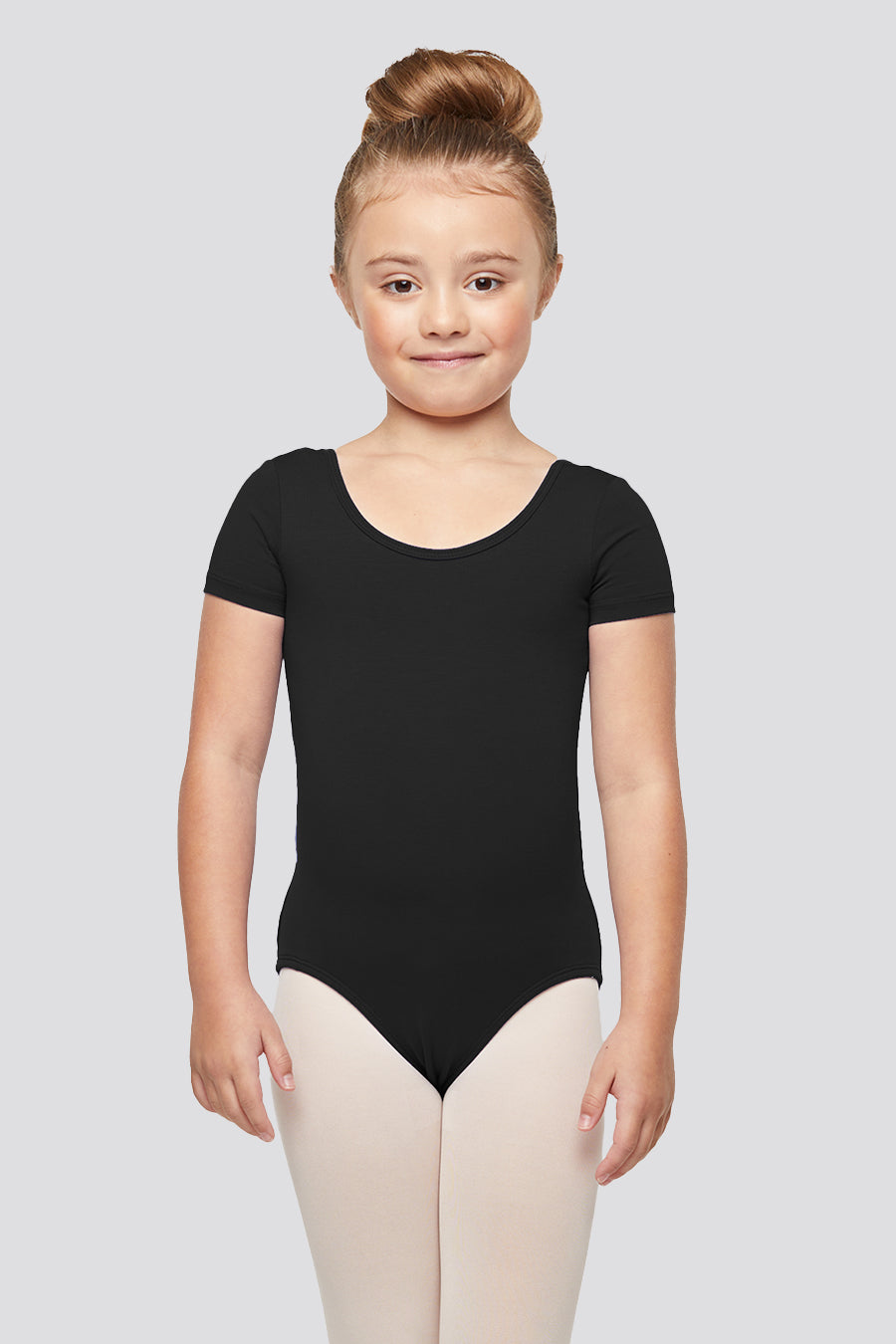 short sleeve leotard black front view