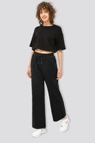 wide leg sweatpants black front