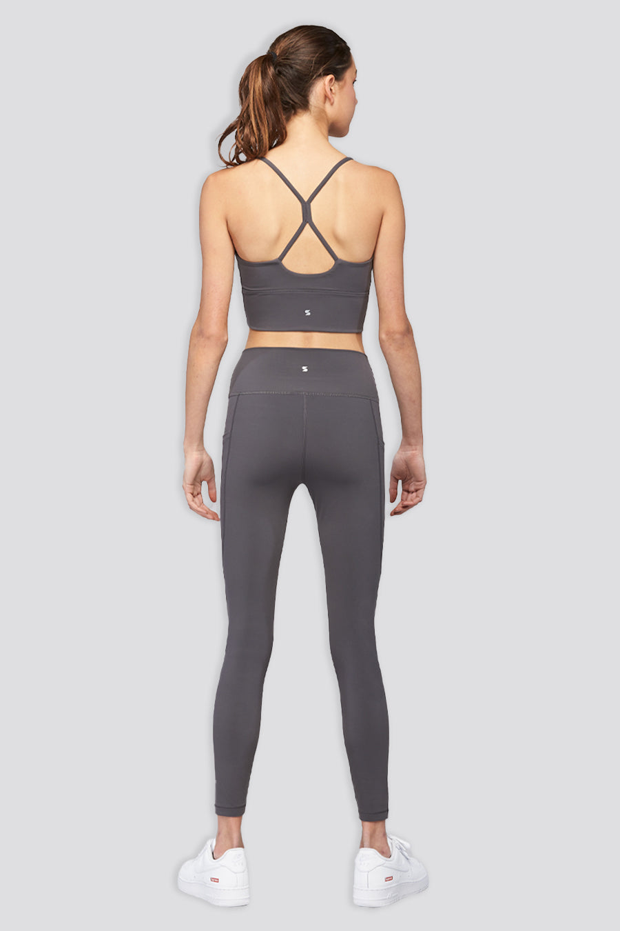 crop top sports bra Charcoal back view