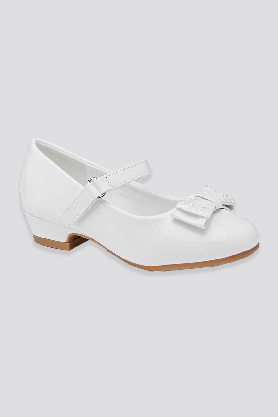 White mary jane shoes for girls side view details