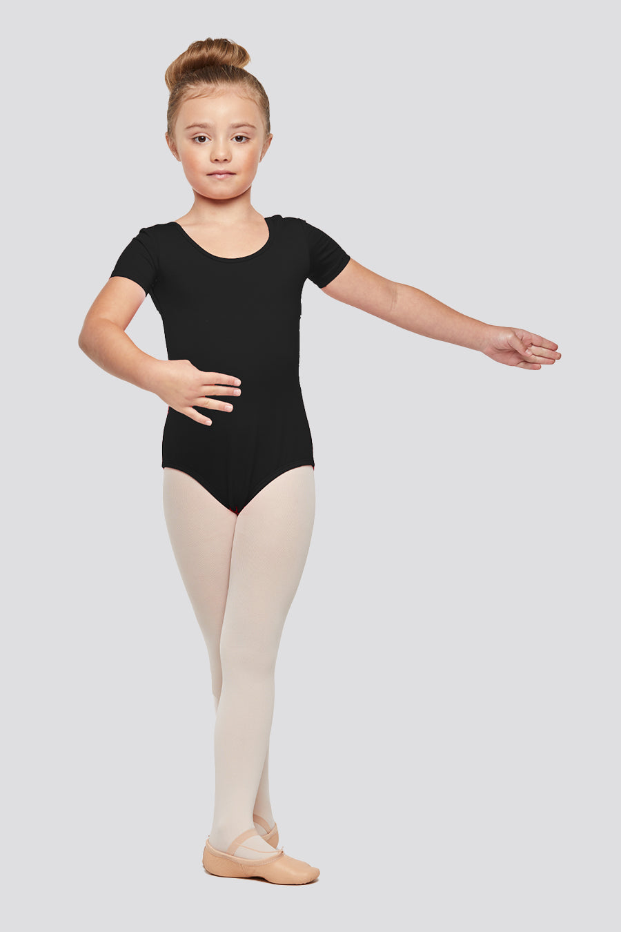 short sleeve leotard black front view