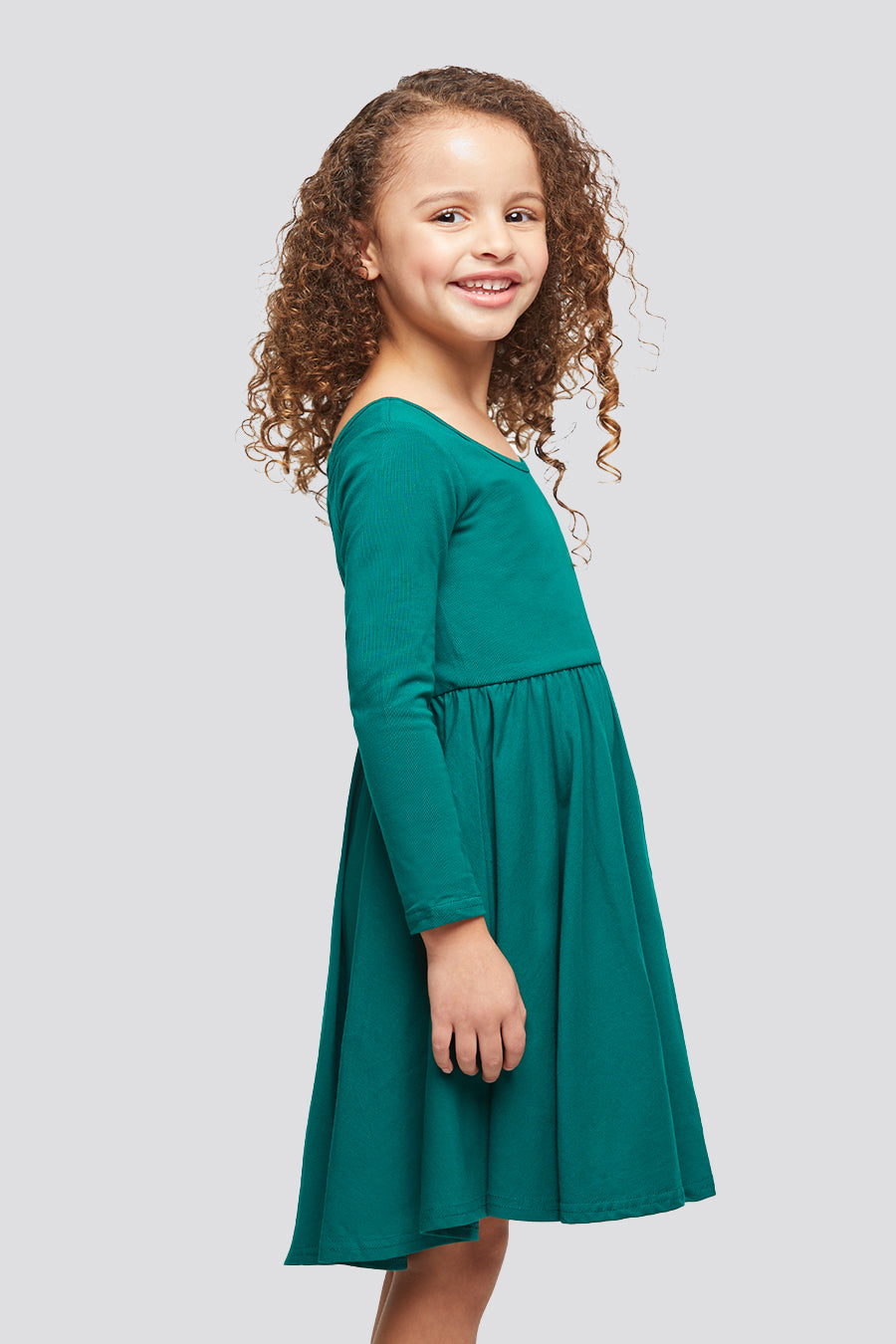 girls long sleeve dress Green side view