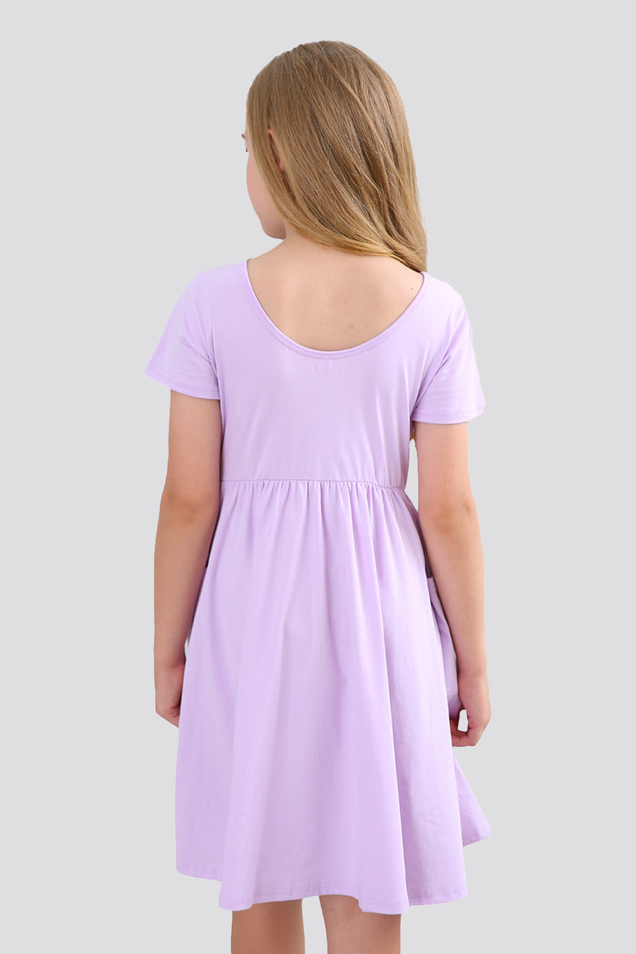 Back view lavender dress with pockets