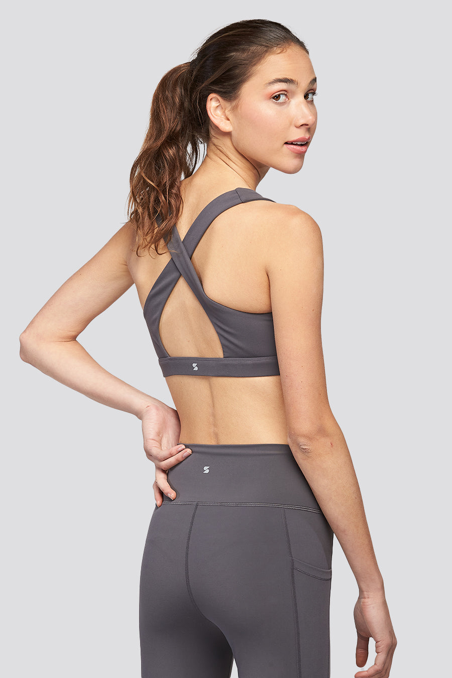 Effortless Cross Back Sports Bras Charcoal side