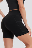 High Waisted Yoga Shorts black side