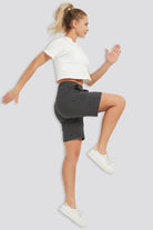 women sweat shorts Charcoal side view