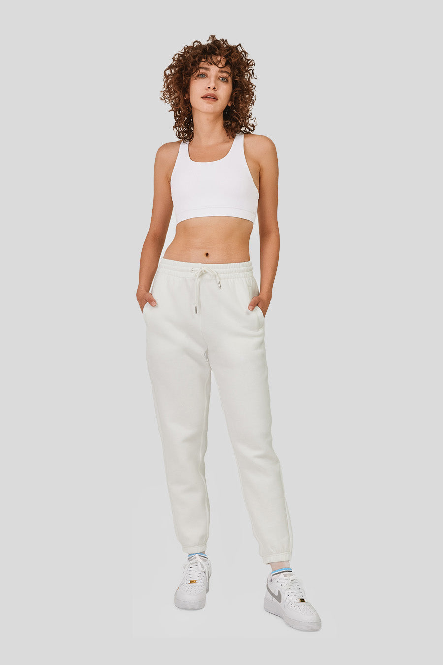 womens cotton joggers white front view