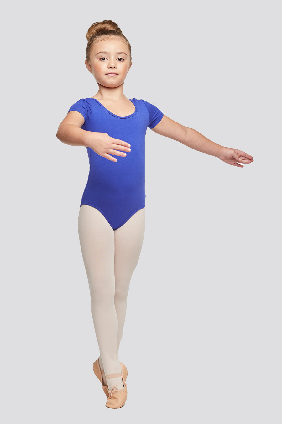 short sleeve leotard Royal Blue front view