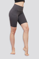 high waisted yoga shorts Charcoal side view 