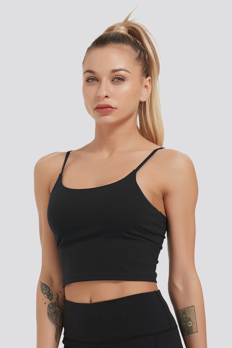 sports bra tank top black front view