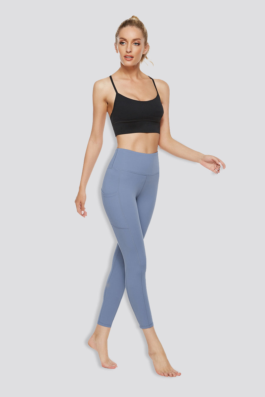 high waisted yoga leggings Gray Blue