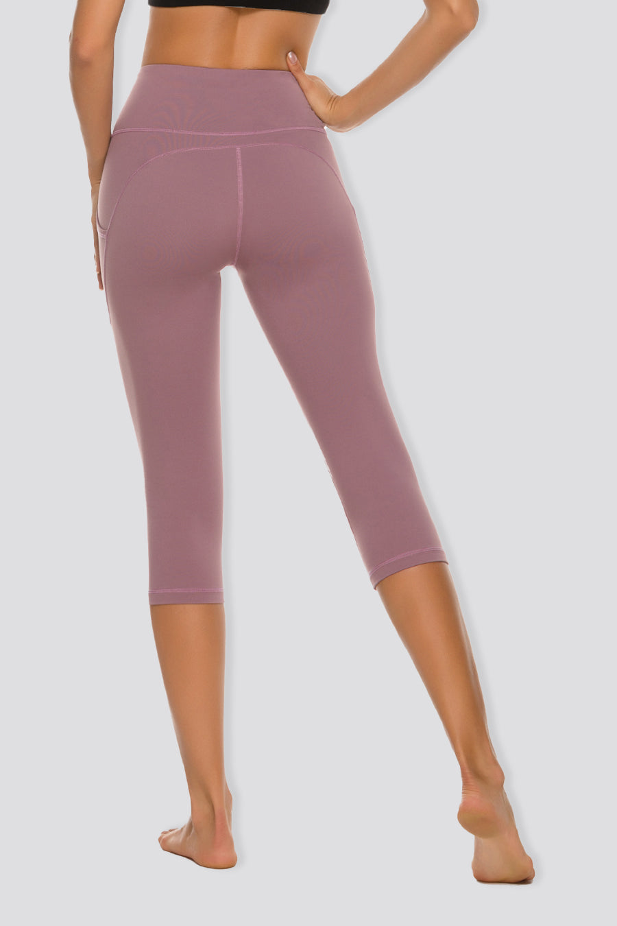 Dusty Lavender high waisted capri leggings back view