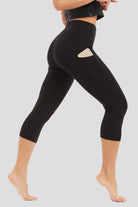 high waisted capri leggings black side