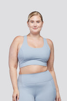 criss cross sports bra Steel Blue front