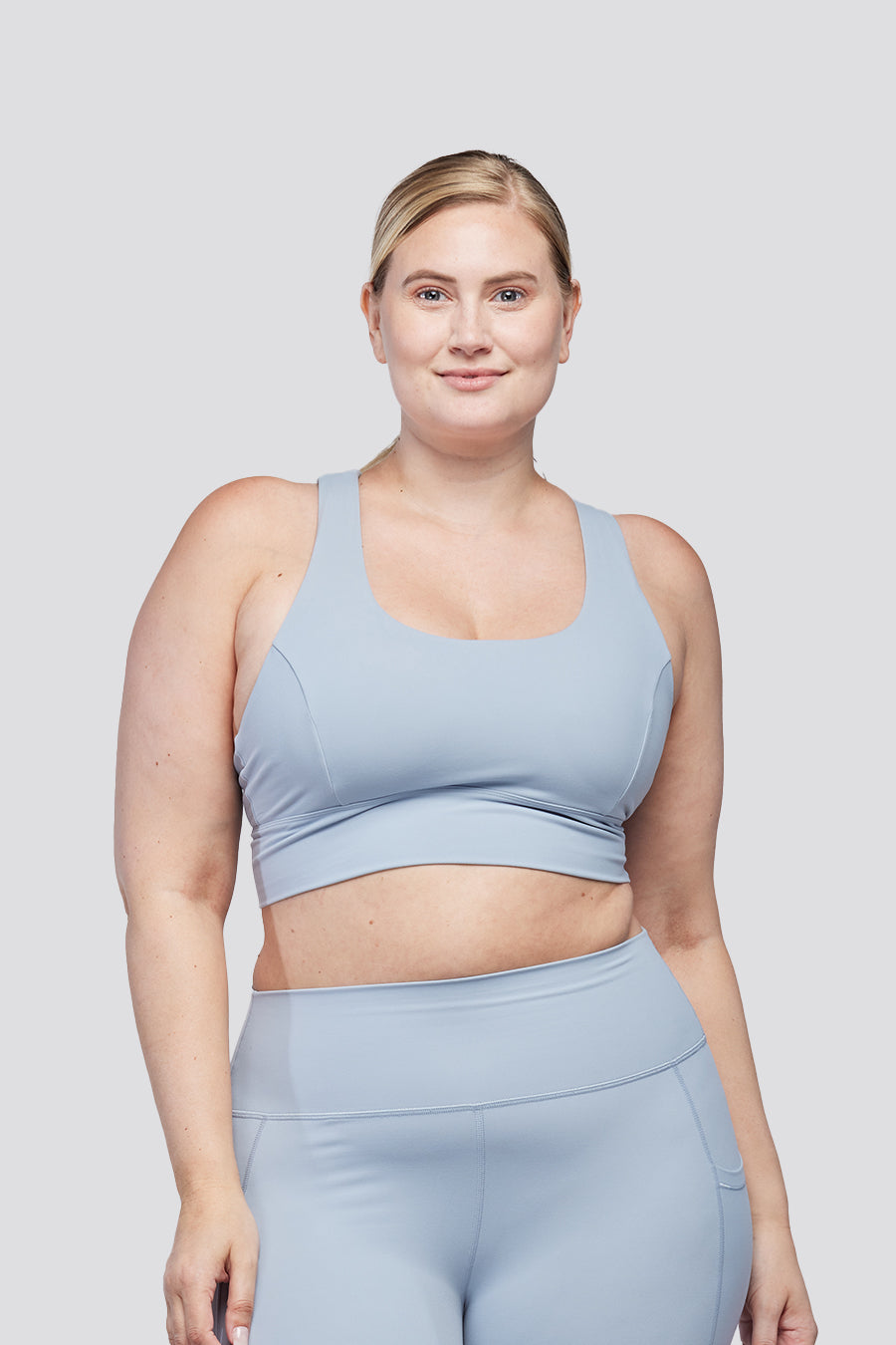 criss cross sports bra Steel Blue front