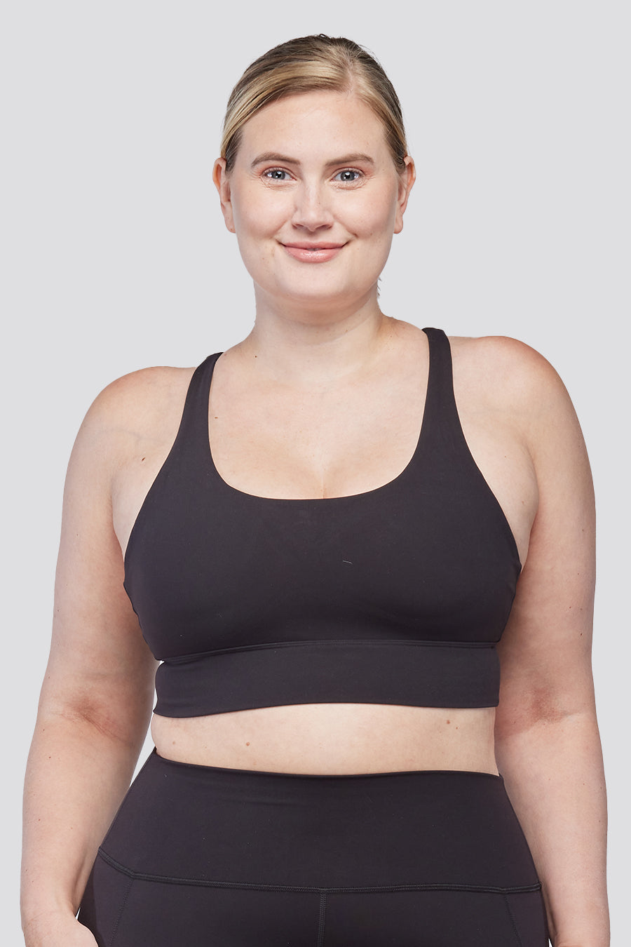 criss cross back sports bra black front