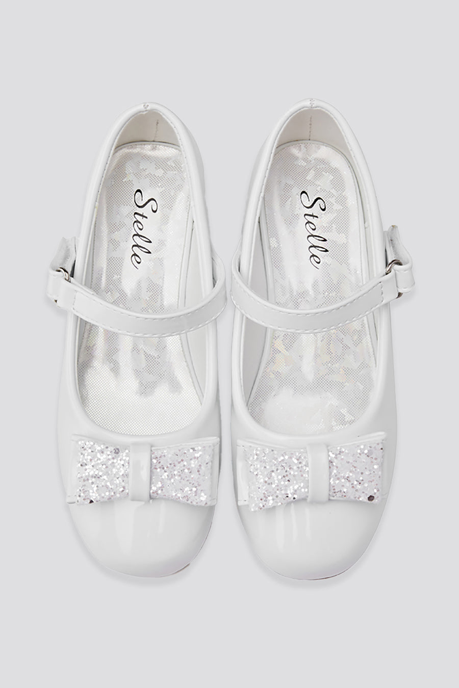 White mary jane shoes for girls top view