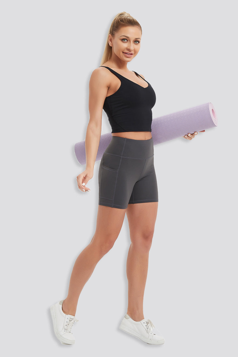 High Waisted Yoga Shorts Charcoal side