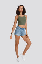 ribbed knit crop top Green front