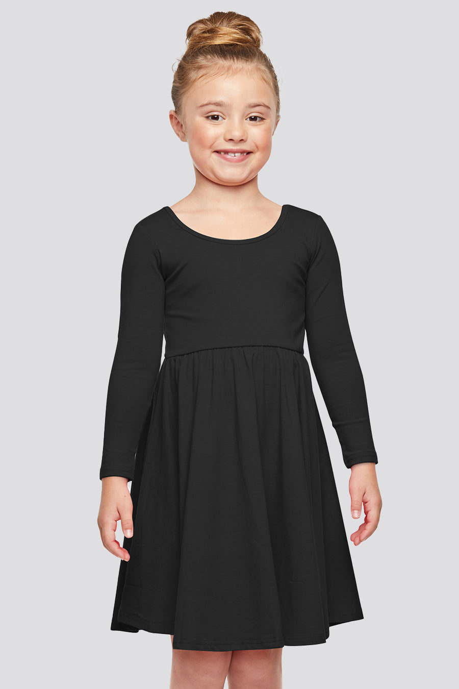 girls long sleeve dress black back view