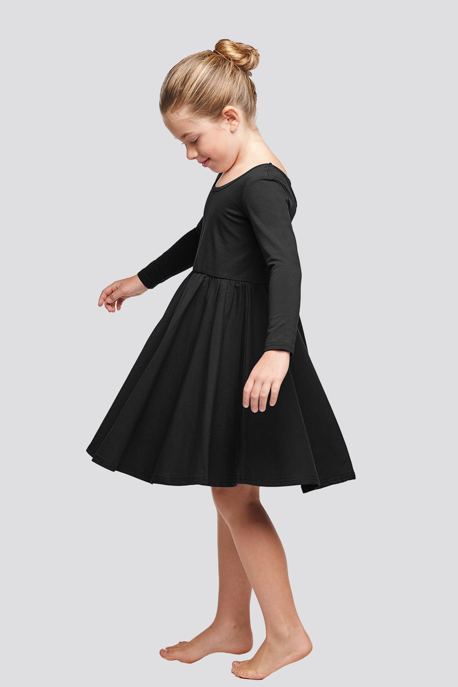 girls long sleeve dress black side view