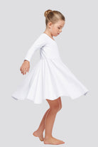 girls long sleeve dress white side view