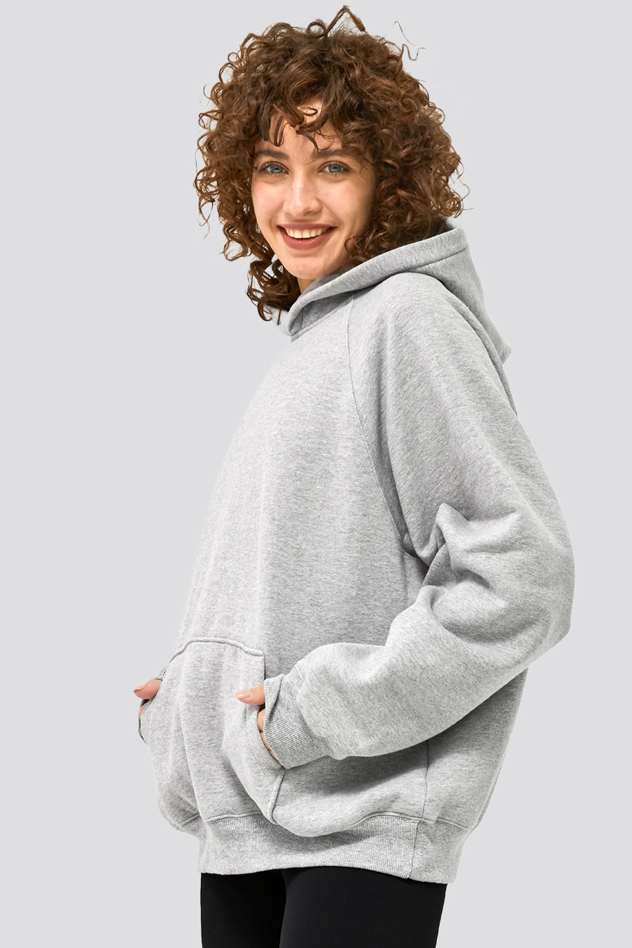 Grey lightweight hoodies womens side view