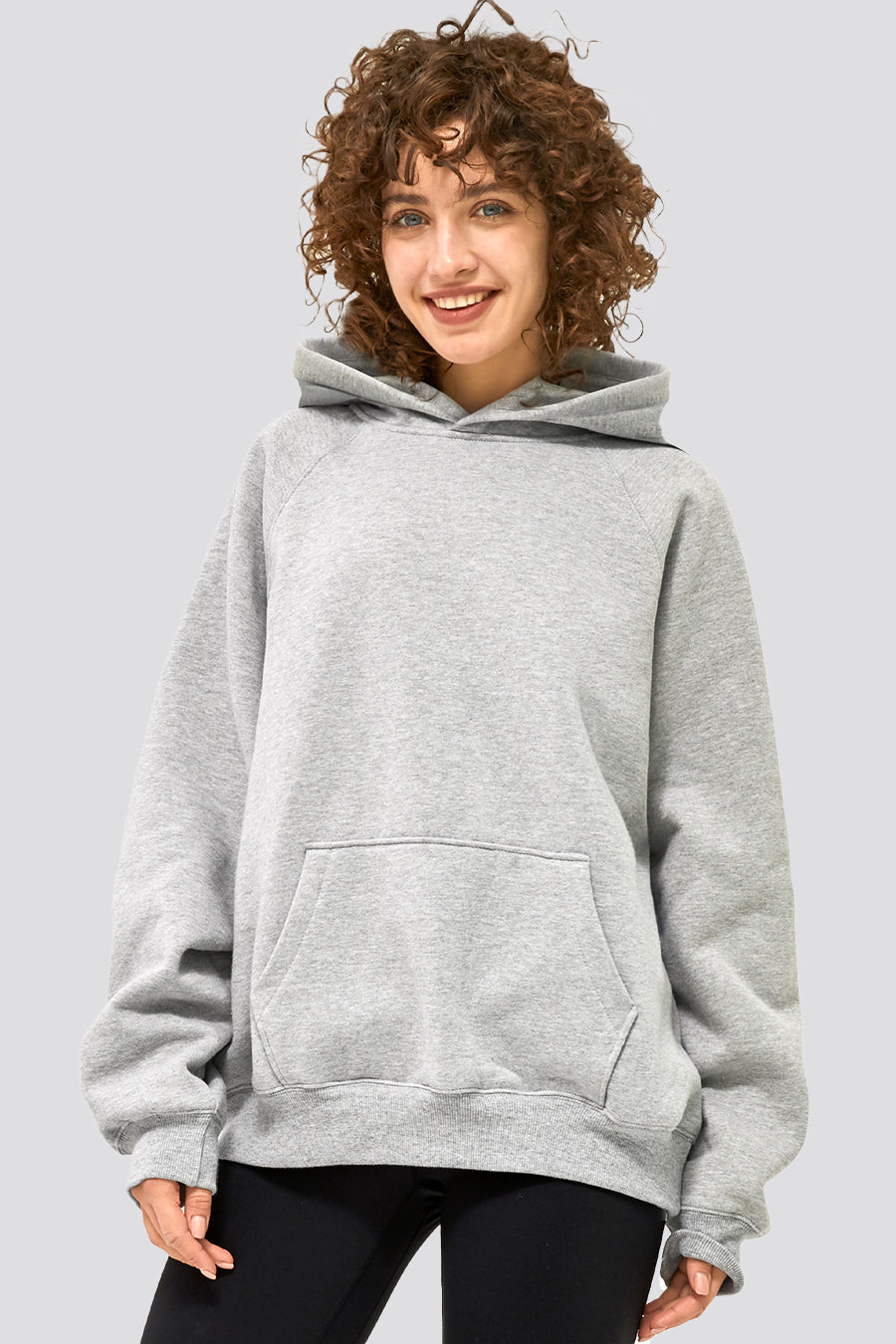 Grey lightweight hoodies womens front view