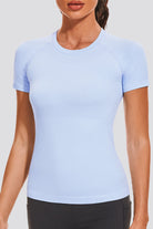 Blue yoga shirts front view