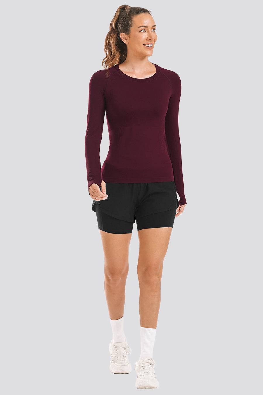 Seamless Long Sleeve Burgundy front