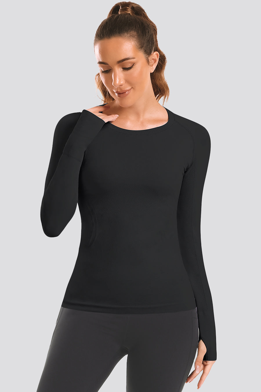 Seamless Long Sleeve black front