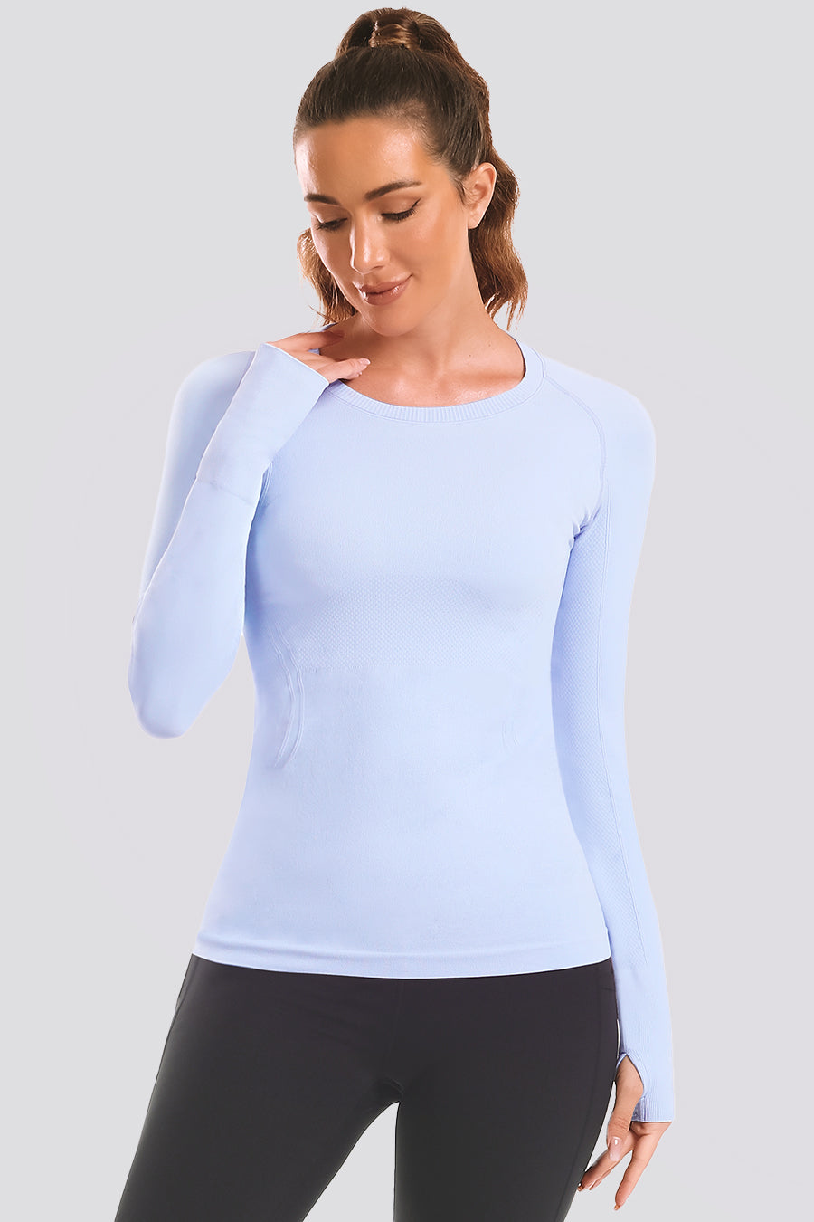 Seamless Long Sleeve Blue front