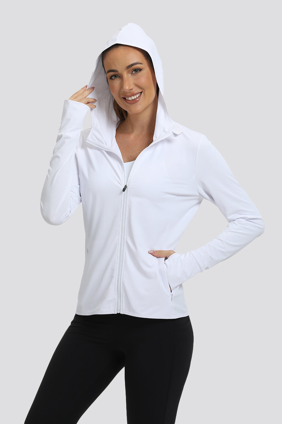 sun protection hoodie white front view