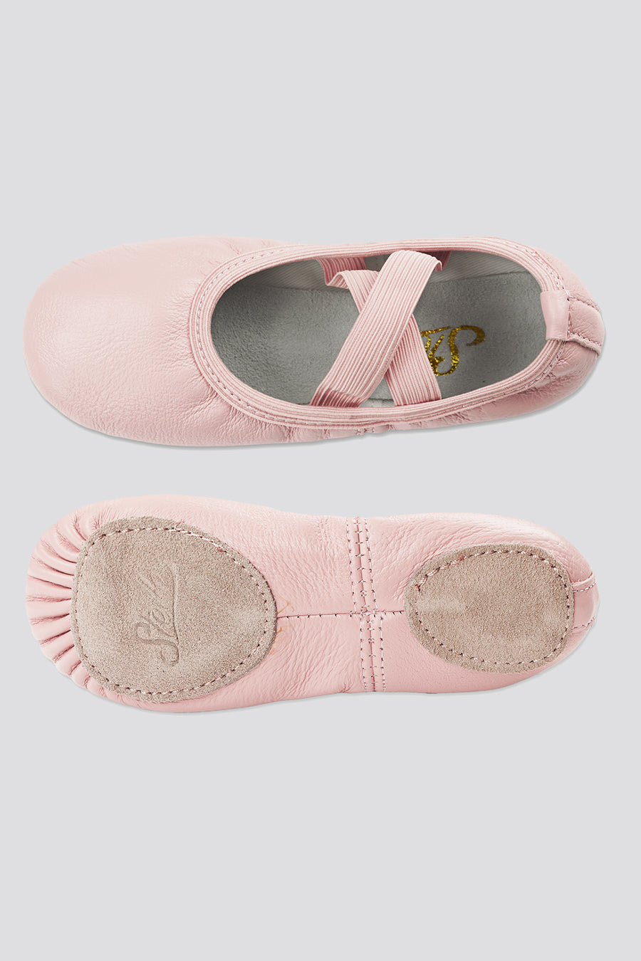 Pink toddler ballet shoes overhead shot