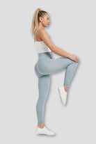 Steel Blue soft yoga pants side view