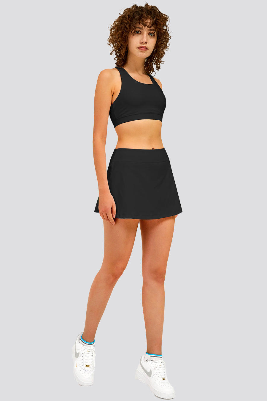 pleated tennis skirt black front