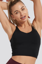 Black longline sports bra front view