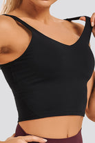 Black longline sports bra detail