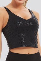 Black Leopard longline sports bra front view