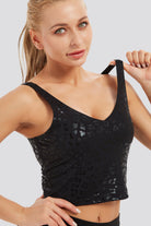 Black Leopard longline sports bra detail