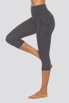 Charcoal high waisted capri leggings side view