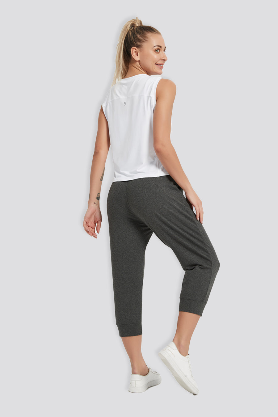 women's cotton capris Charcoal back view