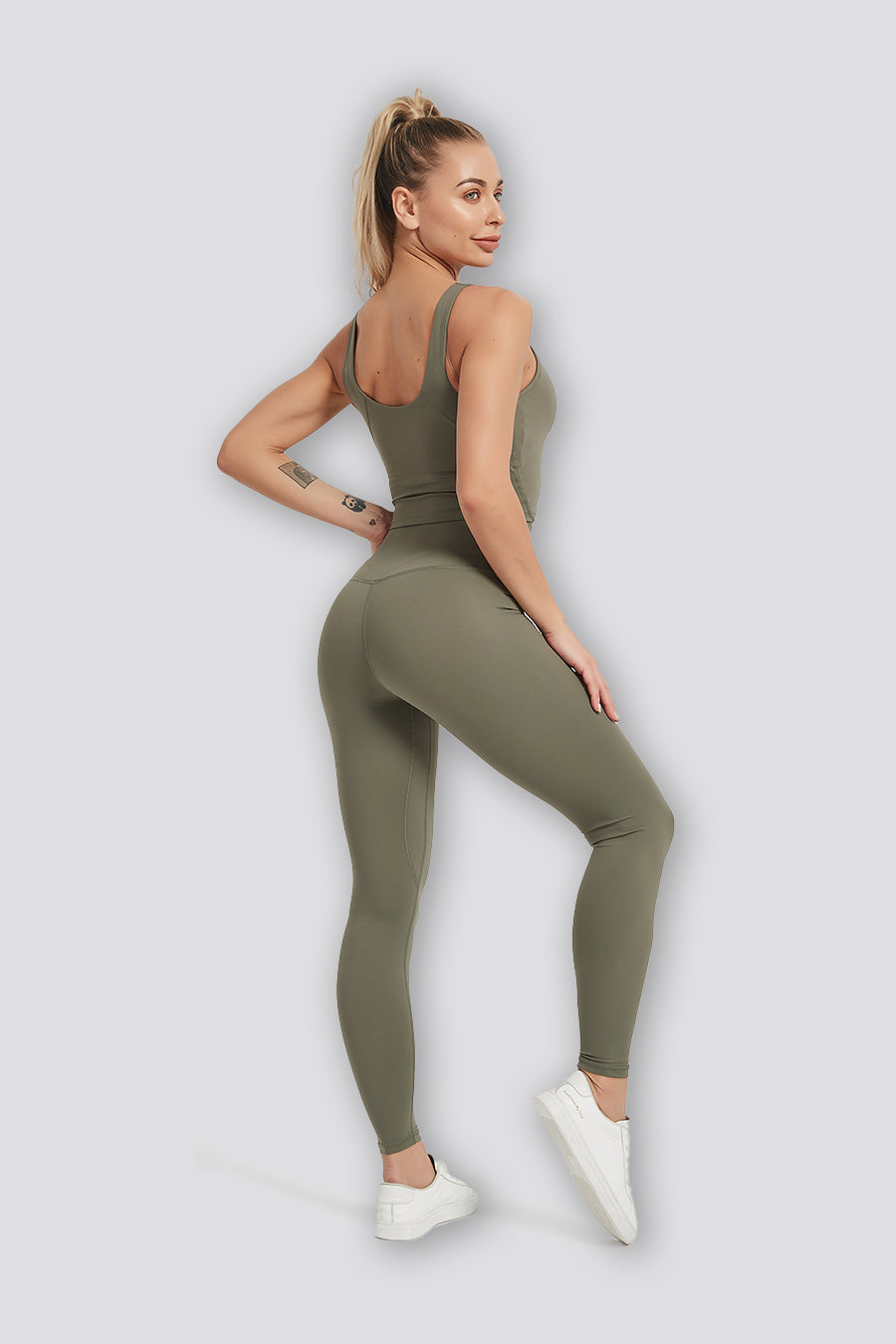 Olive green leggings back view