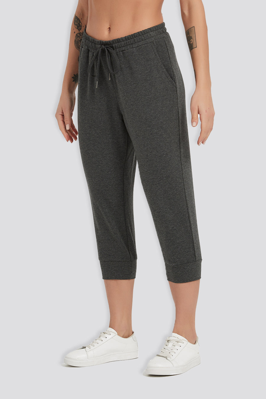 women's cotton capris Charcoal front view